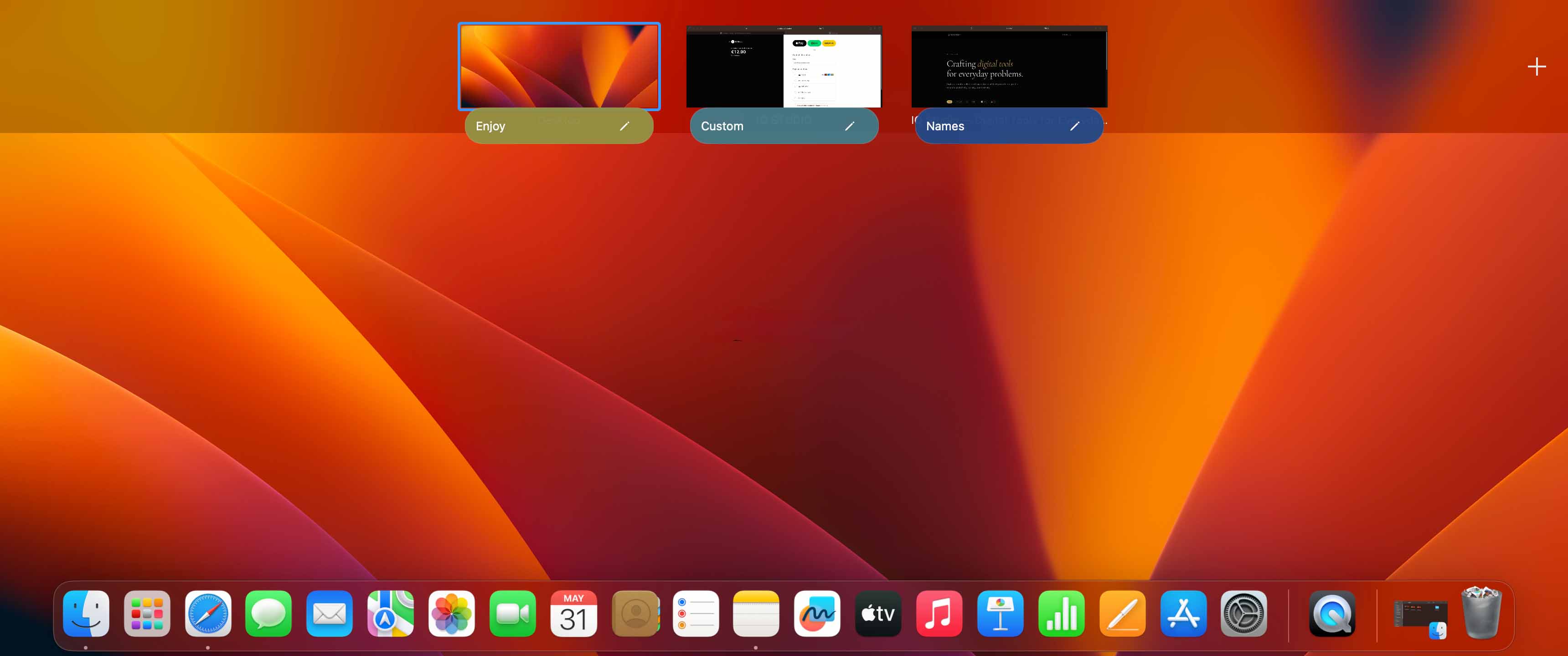 Mission Control Rename labels shown across macOS desktops